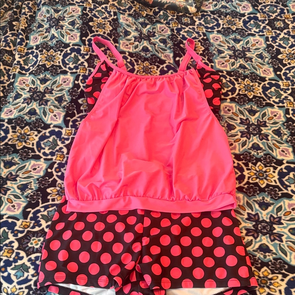 SHEIN Hot Pink and Black Polka Dot Bikini Set